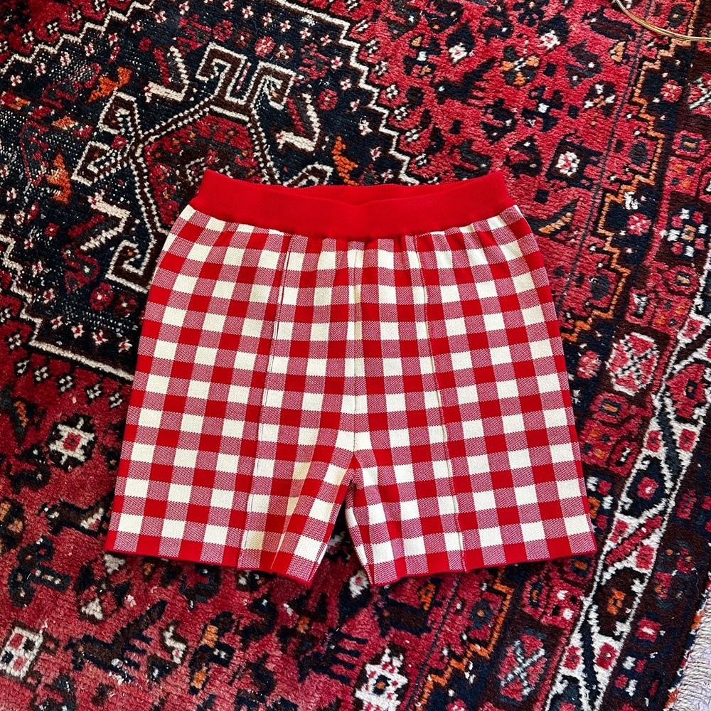 Commense Red and White Checkered Women Shorts